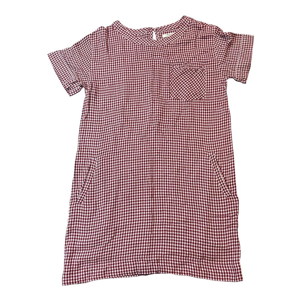 Madewell Womens Dress Size S‎ Red White Gingham Short Sleeve Pockets Casual